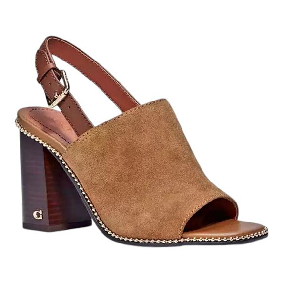 COACH MAXINNE Suede Block Heel, Open Toe, Ankle Strap Sandal - Picture 1 of 13